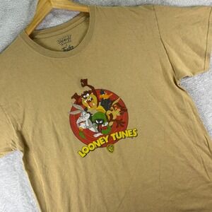 Tealer x Looney Tunes Men's Graphic T-Shirt Tan Marvin‎ Taz Bugs Daffy Sz L